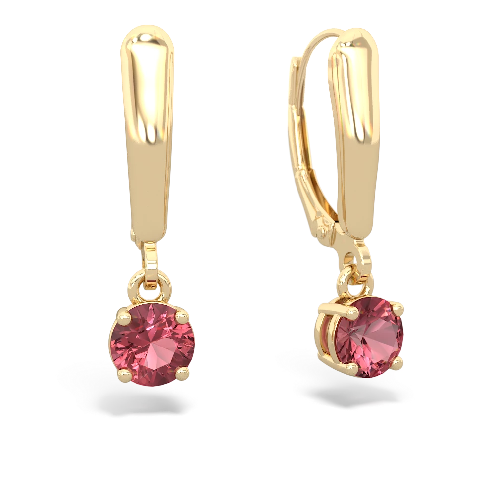 Pink Tourmaline 5Mm Round Lever Back 14K Yellow Gold earrings E2785