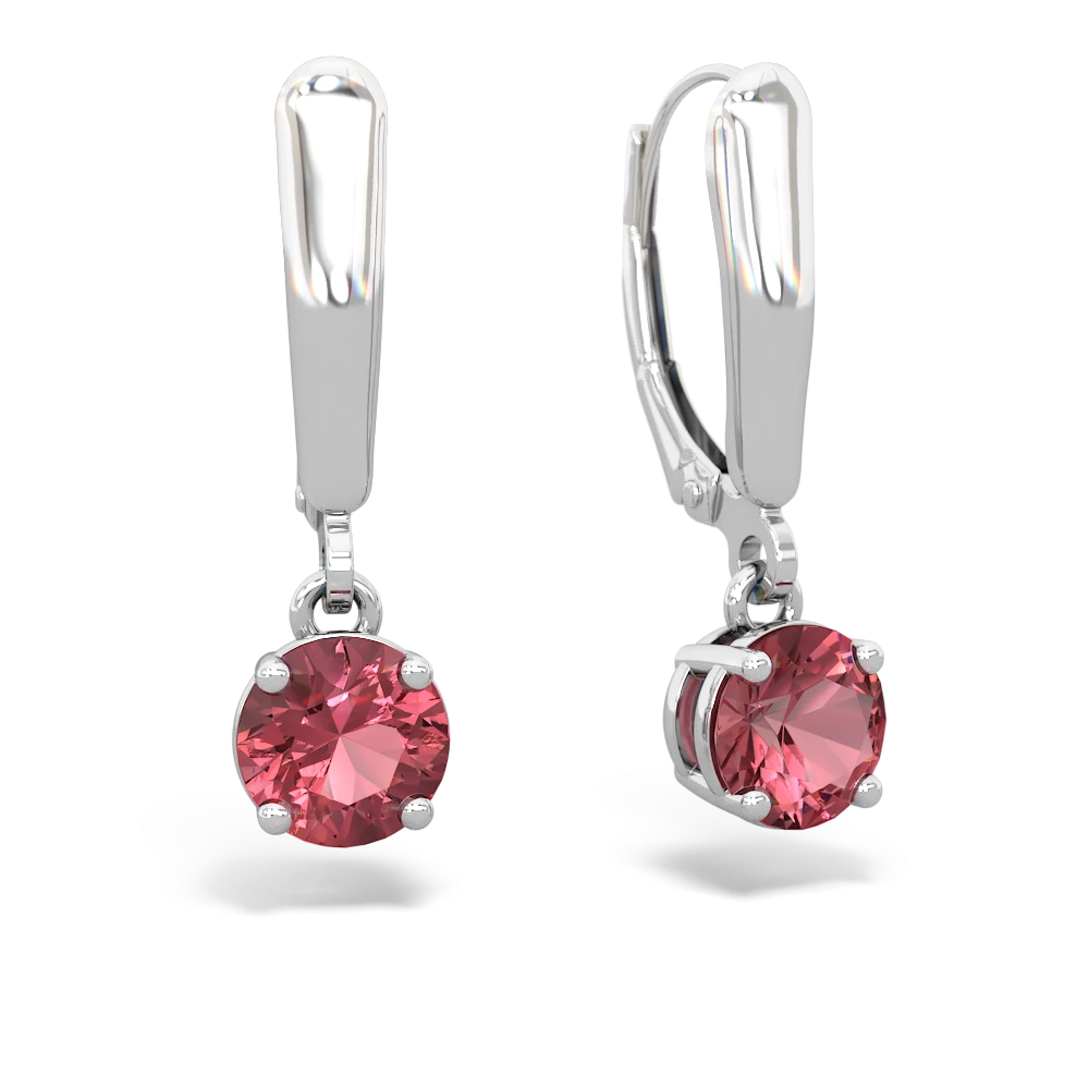 Pink Tourmaline 6Mm  Round Lever Back 14K White Gold earrings E2786