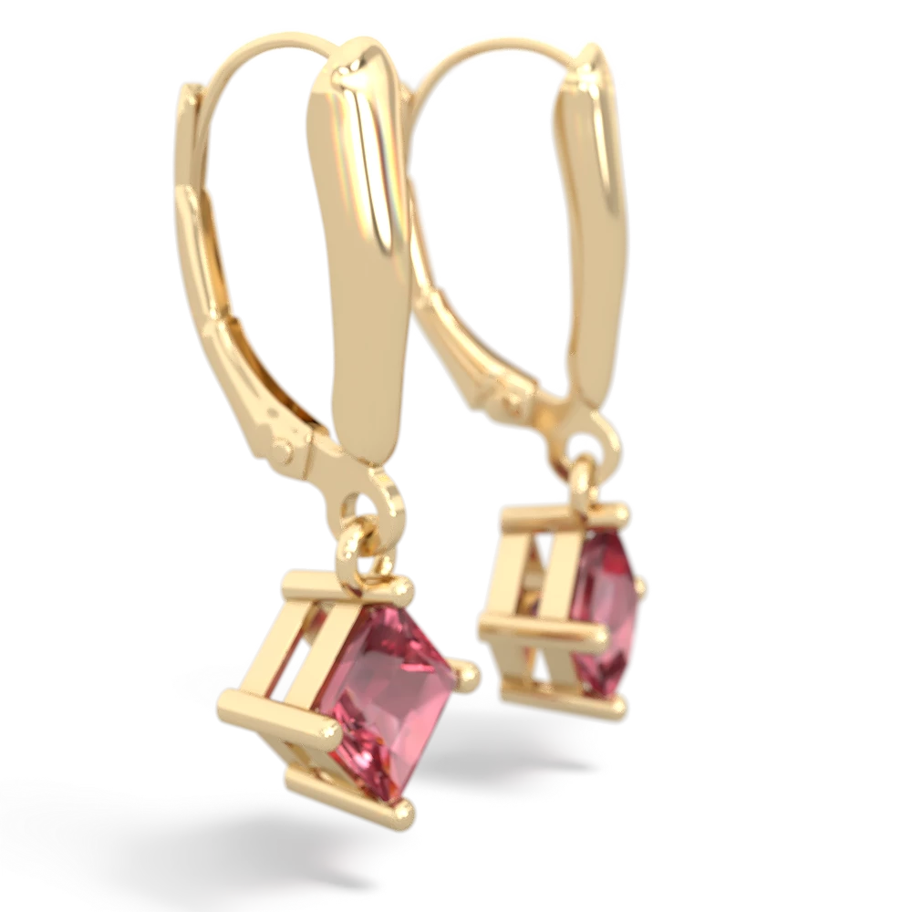 Pink Tourmaline 6Mm Princess Lever Back 14K Yellow Gold earrings E2789