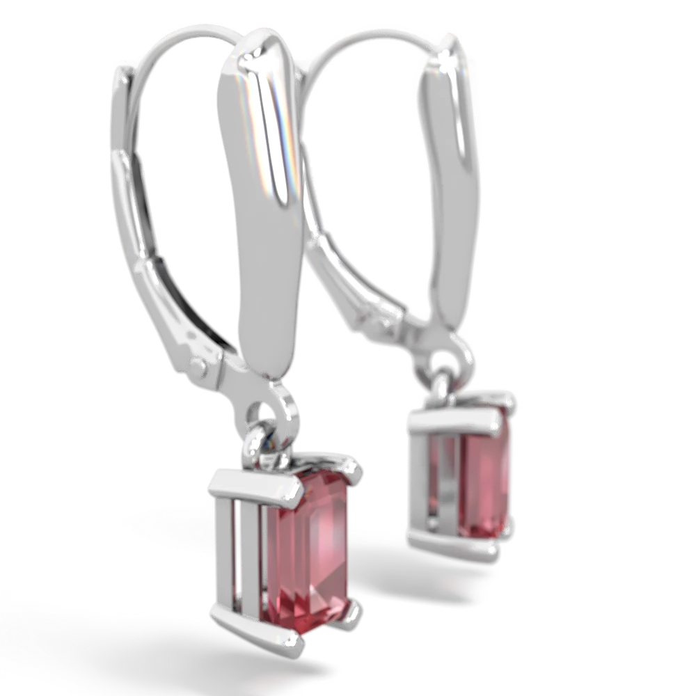 Pink Tourmaline 6X4mm Emerald-Cut Lever Back 14K White Gold earrings E2855