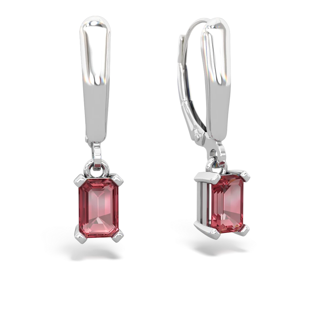 Pink Tourmaline 6X4mm Emerald-Cut Lever Back 14K White Gold earrings E2855