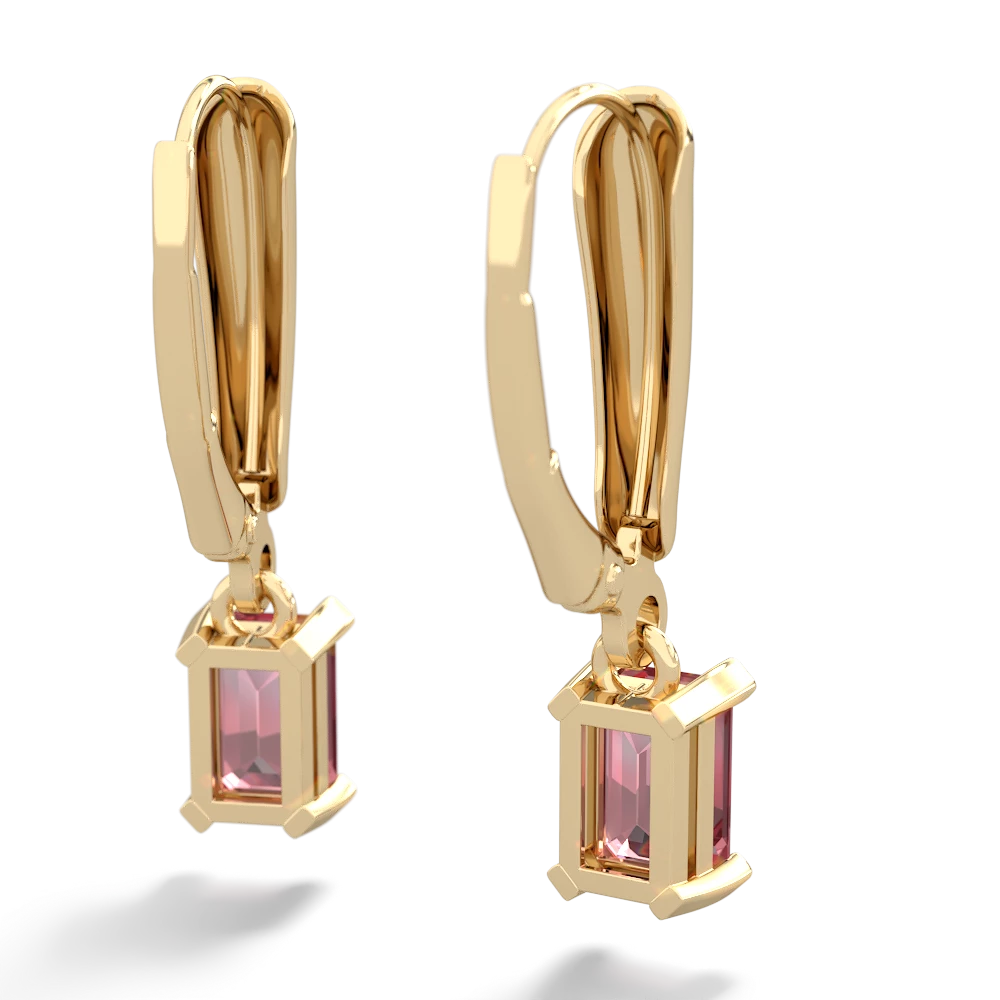 Pink Tourmaline 6X4mm Emerald-Cut Lever Back 14K Yellow Gold earrings E2855