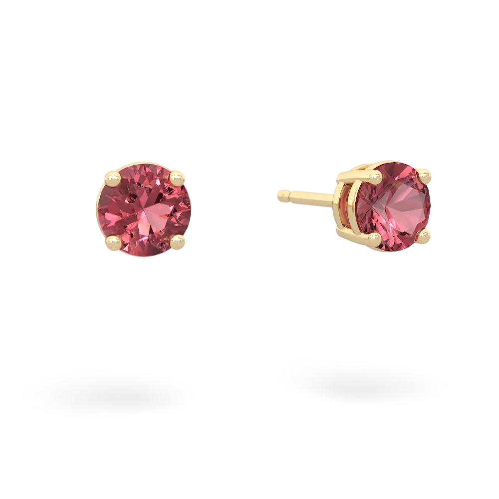 Pink Tourmaline 5Mm Round Stud 14K Yellow Gold earrings E1785