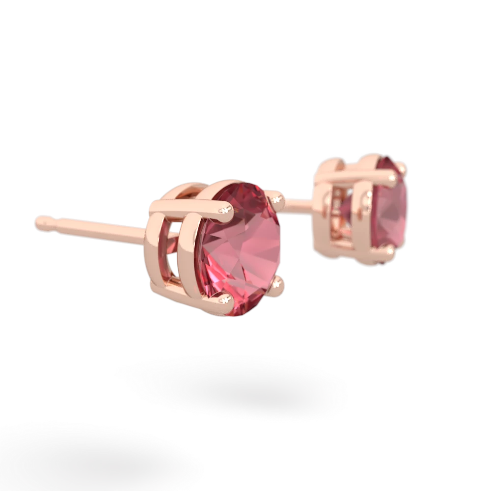 Pink Tourmaline 6Mm Round Stud 14K Rose Gold earrings E1786