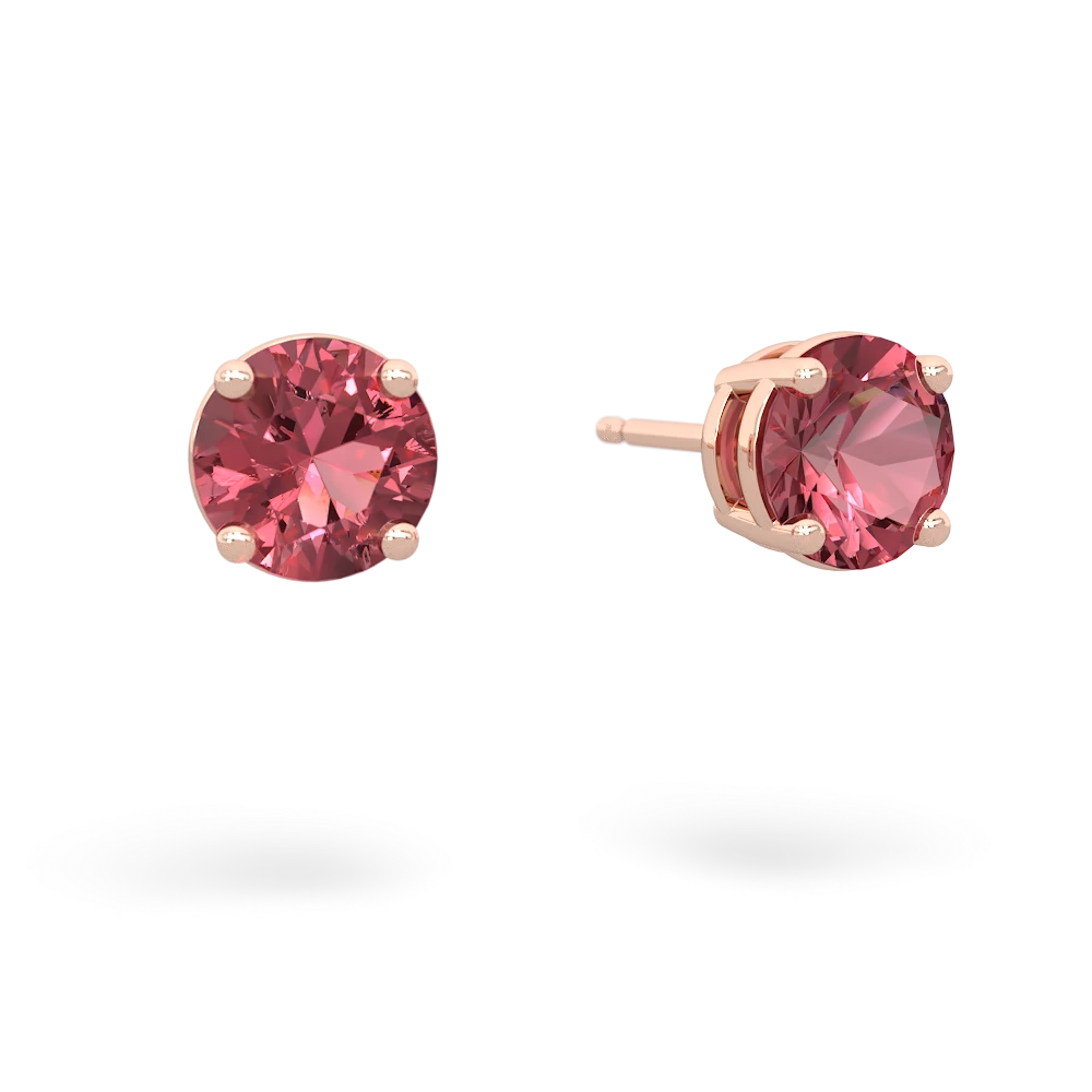 Pink Tourmaline 6Mm Round Stud 14K Rose Gold earrings E1786