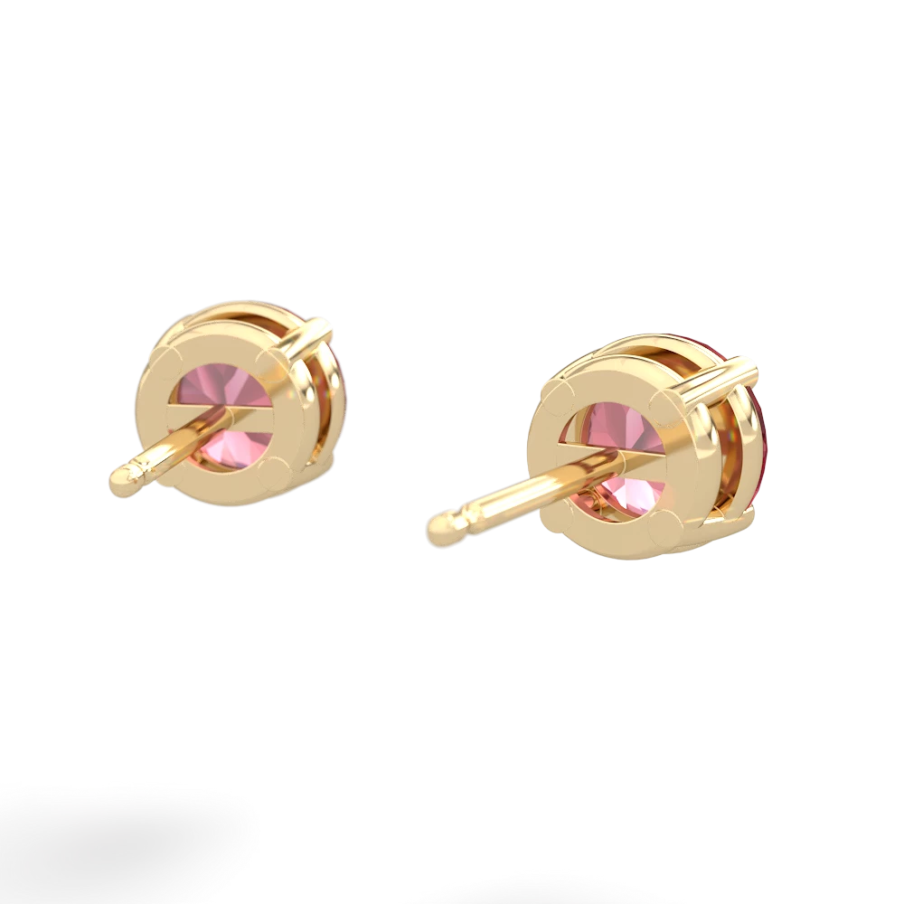 Pink Tourmaline 6Mm Round Stud 14K Yellow Gold earrings E1786