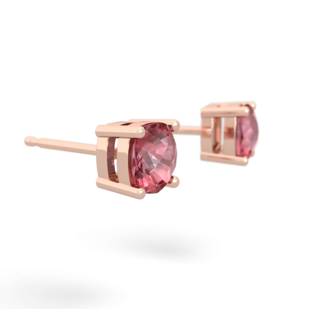 Pink Tourmaline 5Mm Checkerboard Cushion Stud 14K Rose Gold earrings E1795