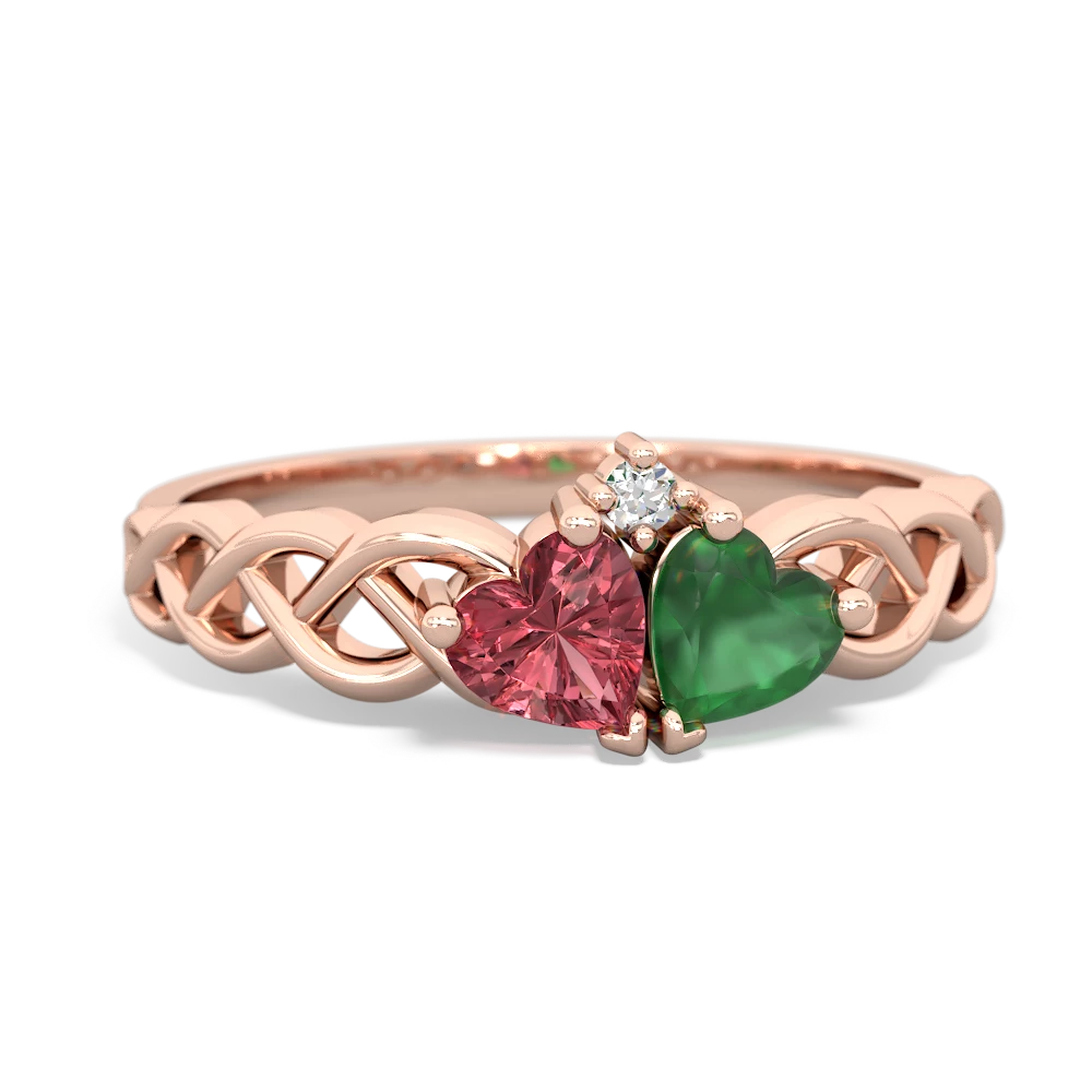 Pink Tourmaline Heart To Heart Braid 14K Rose Gold ring R5870