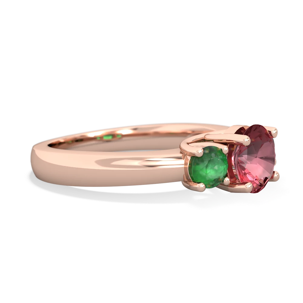 Pink Tourmaline Three Stone Round Trellis 14K Rose Gold ring R4018