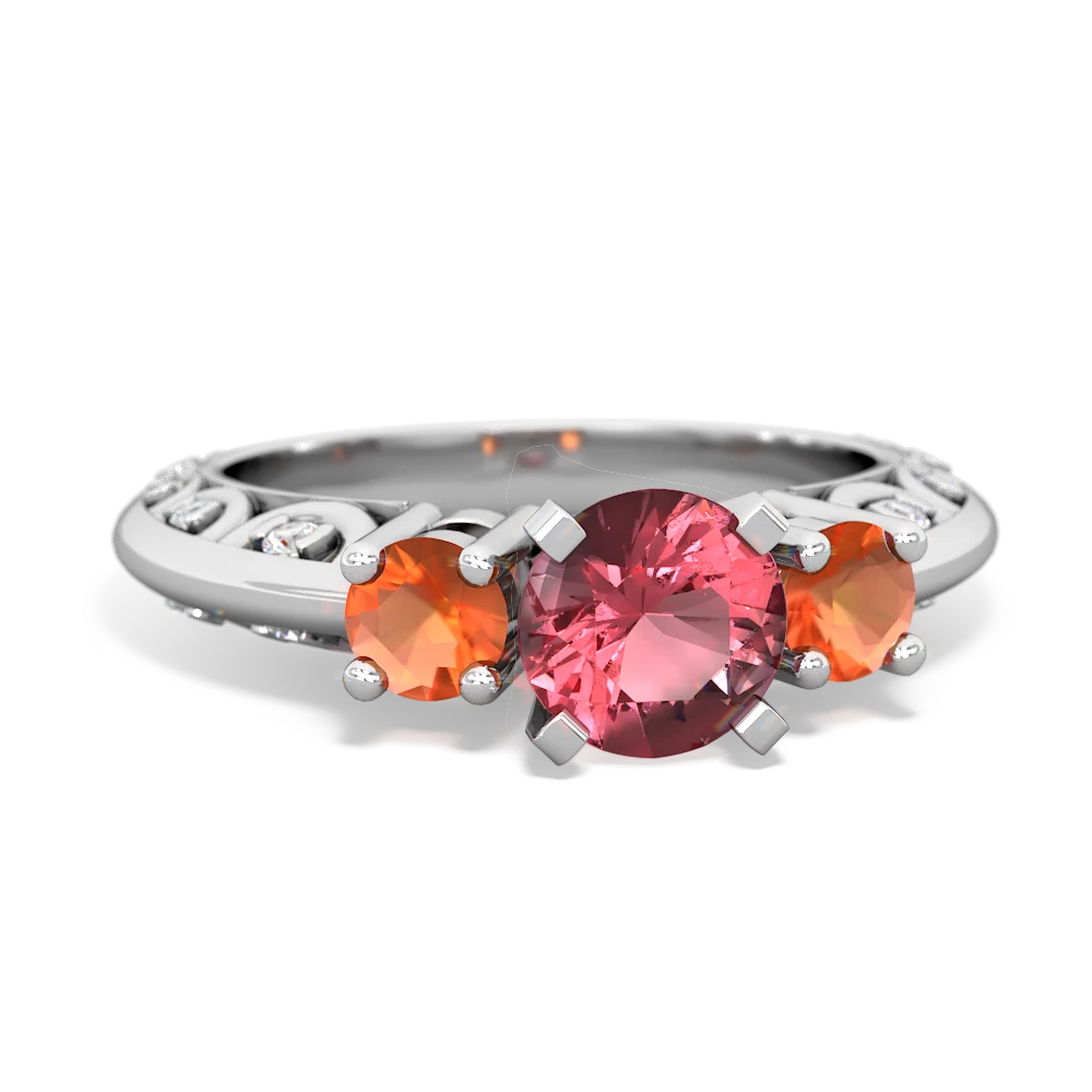 Pink Tourmaline Art Deco Eternal Embrace Engagement 14K White Gold ring C2003