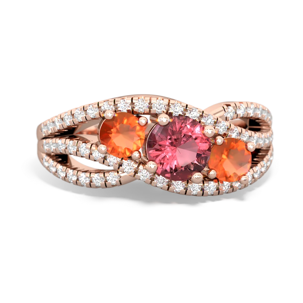 Pink Tourmaline Three Stone Aurora 14K Rose Gold ring R3080