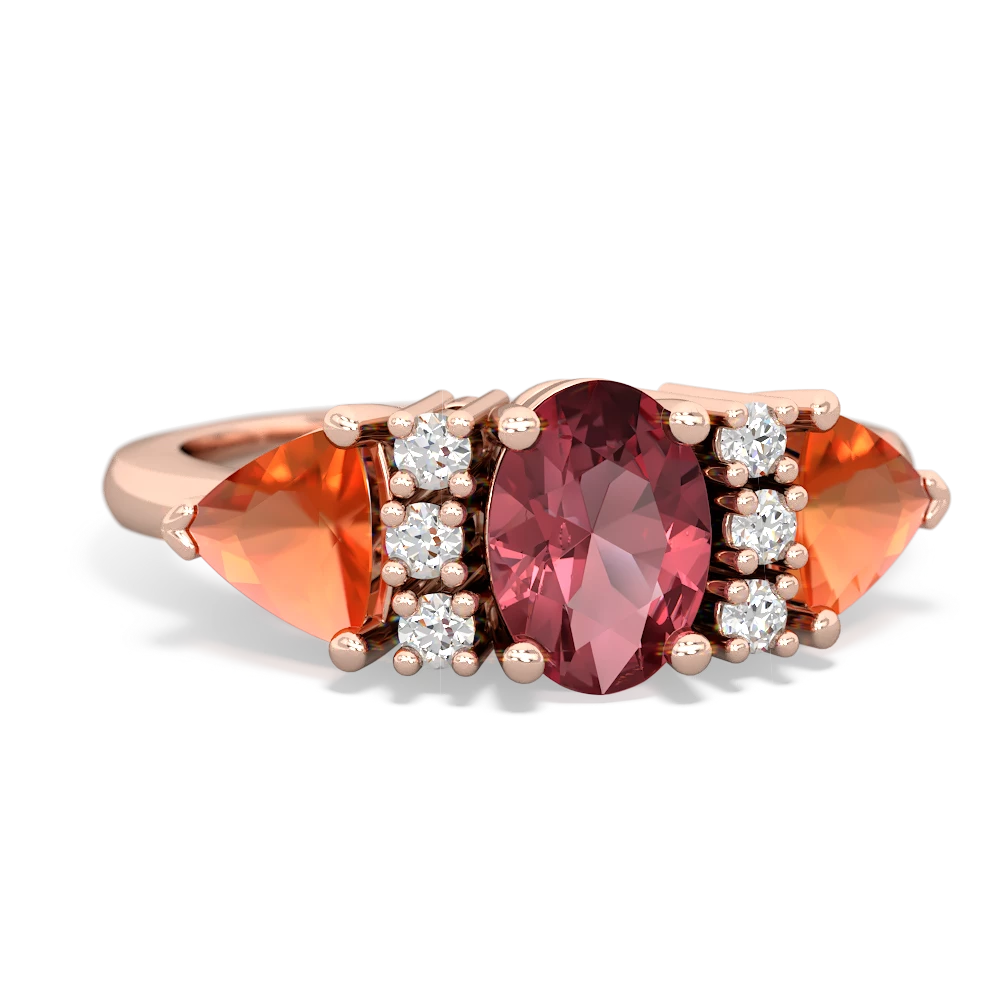 Pink Tourmaline Antique Style Three Stone 14K Rose Gold ring R2186