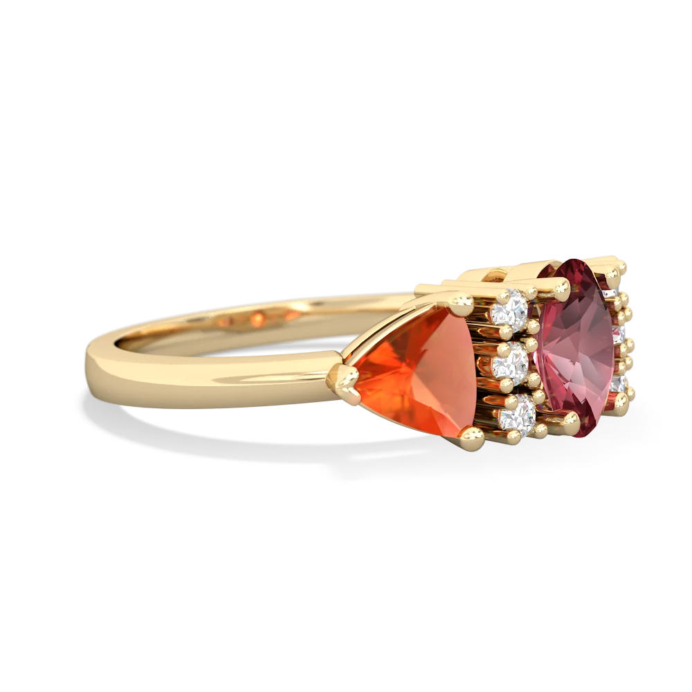 Pink Tourmaline Antique Style Three Stone 14K Yellow Gold ring R2186