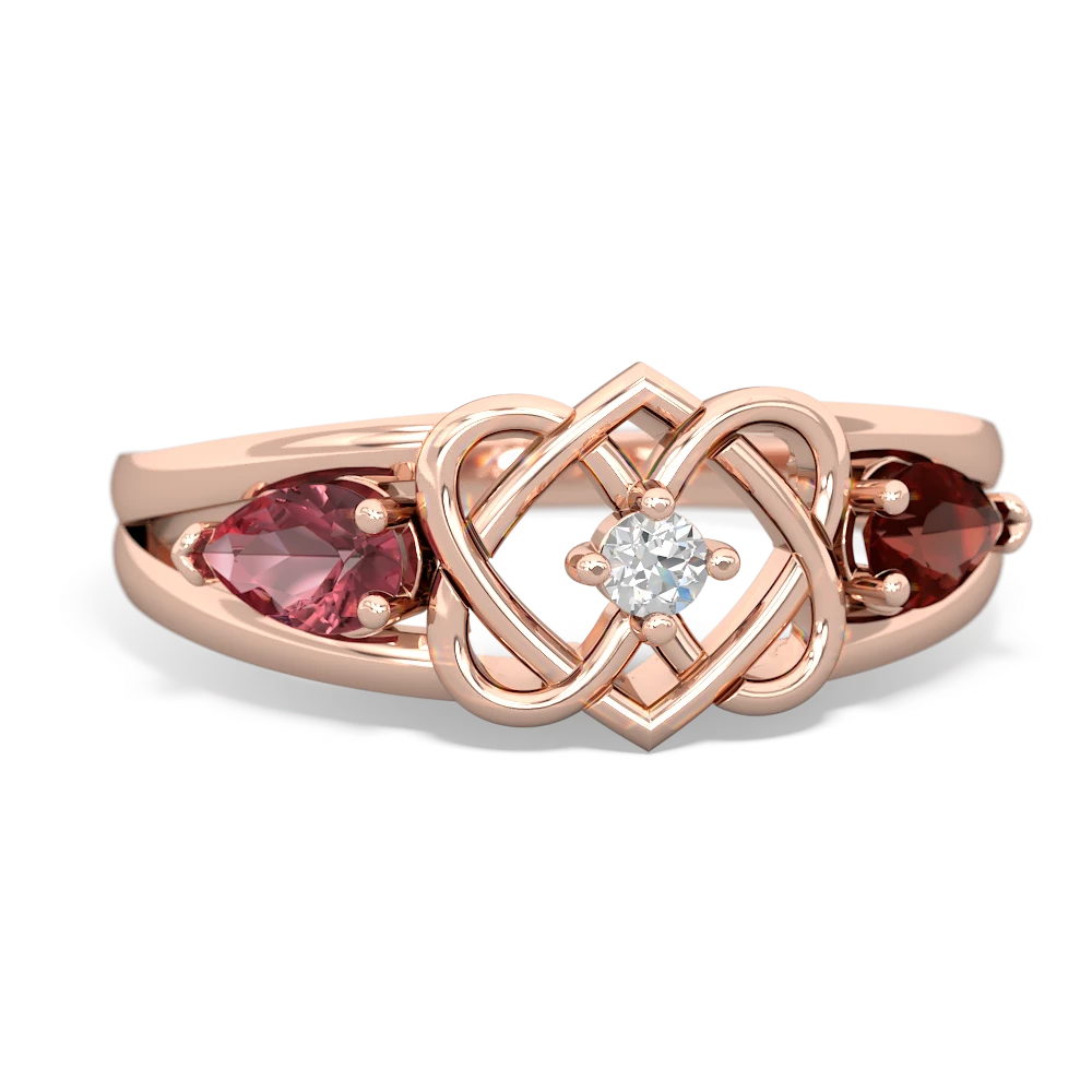 Pink Tourmaline Hearts Intertwined 14K Rose Gold ring R5880