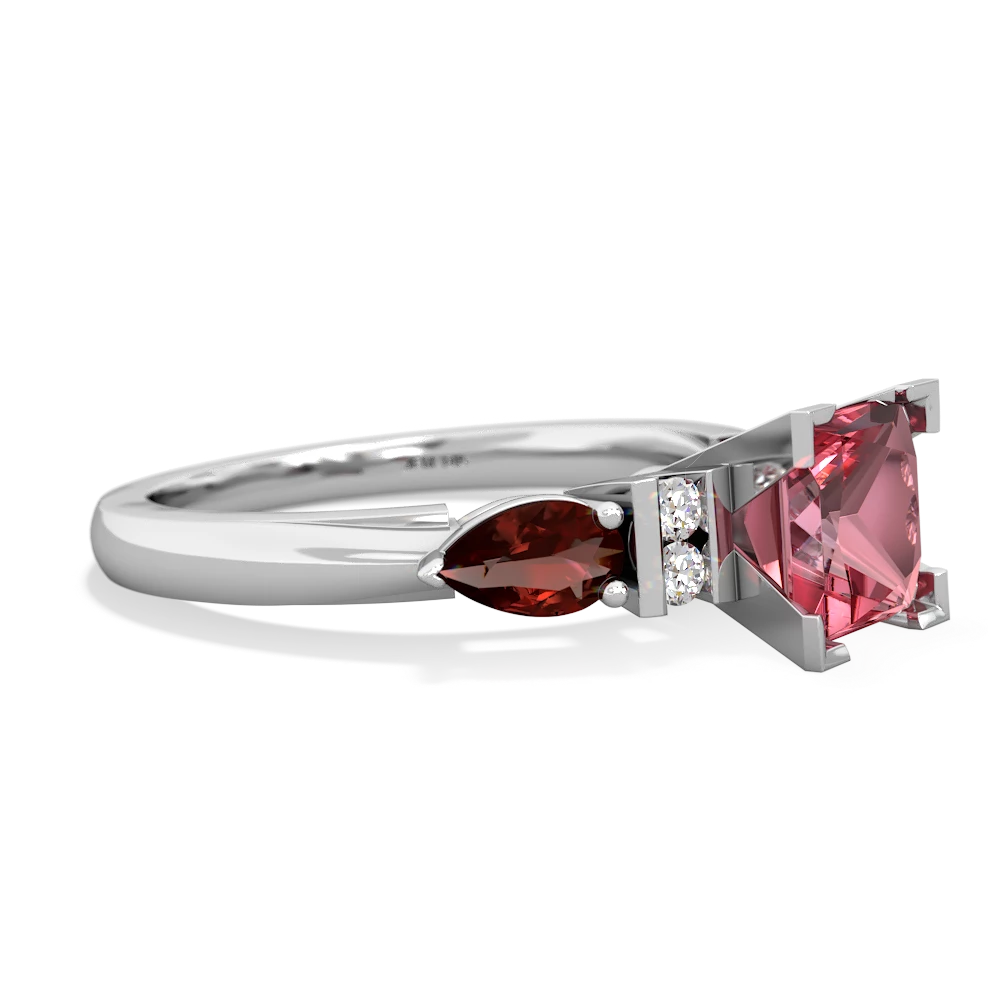 Pink Tourmaline 6Mm Princess Eternal Embrace Engagement 14K White Gold ring C2002