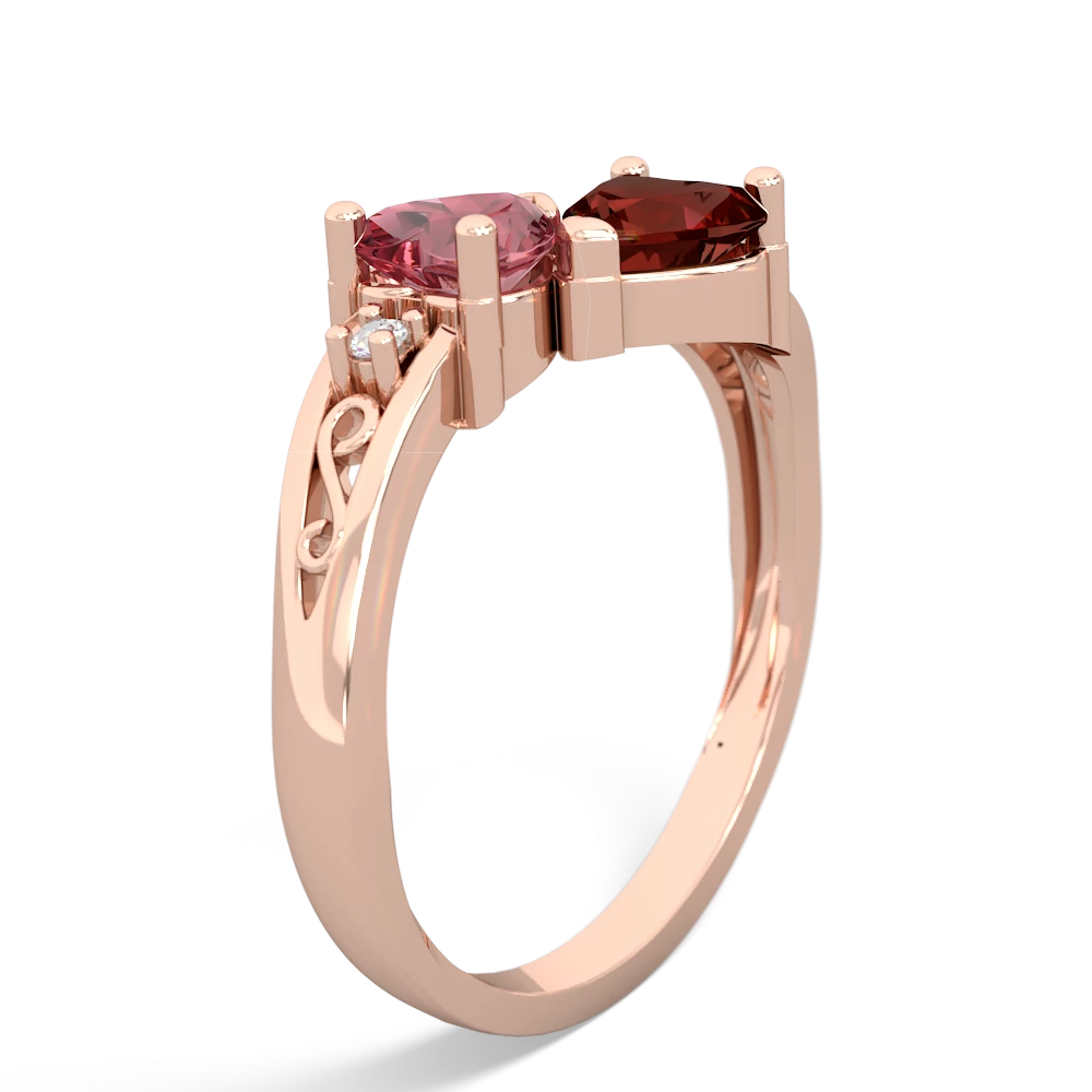 Pink Tourmaline Snuggling Hearts 14K Rose Gold ring R2178