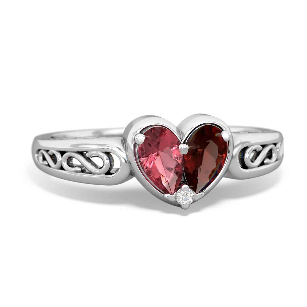 Pink Tourmaline Filligree 'One Heart' 14K White Gold ring R5070