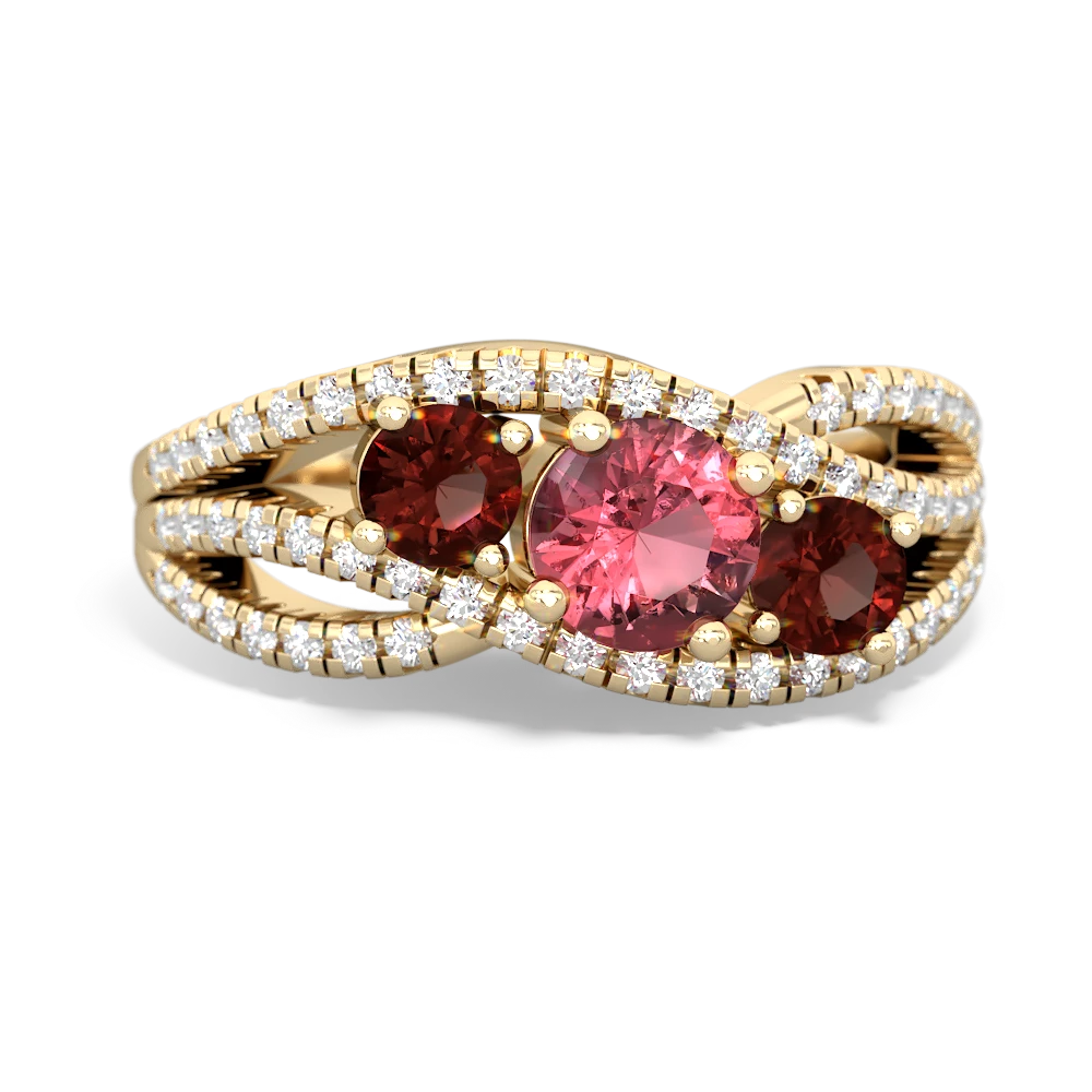 Pink Tourmaline Three Stone Aurora 14K Yellow Gold ring R3080