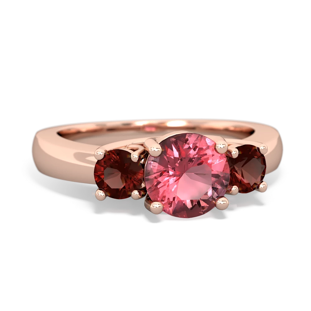 Pink Tourmaline Three Stone Round Trellis 14K Rose Gold ring R4018