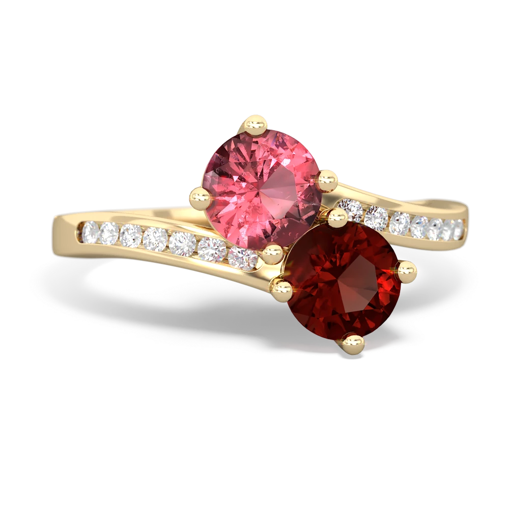 Pink Tourmaline Channel Set Two Stone 14K Yellow Gold ring R5303