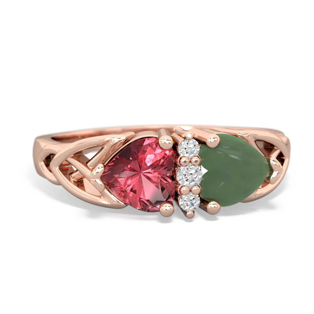 Pink Tourmaline Celtic Knot Double Heart 14K Rose Gold ring R5040