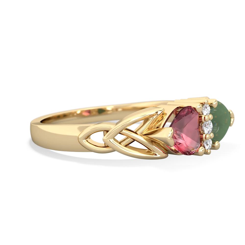 Pink Tourmaline Celtic Knot Double Heart 14K Yellow Gold ring R5040