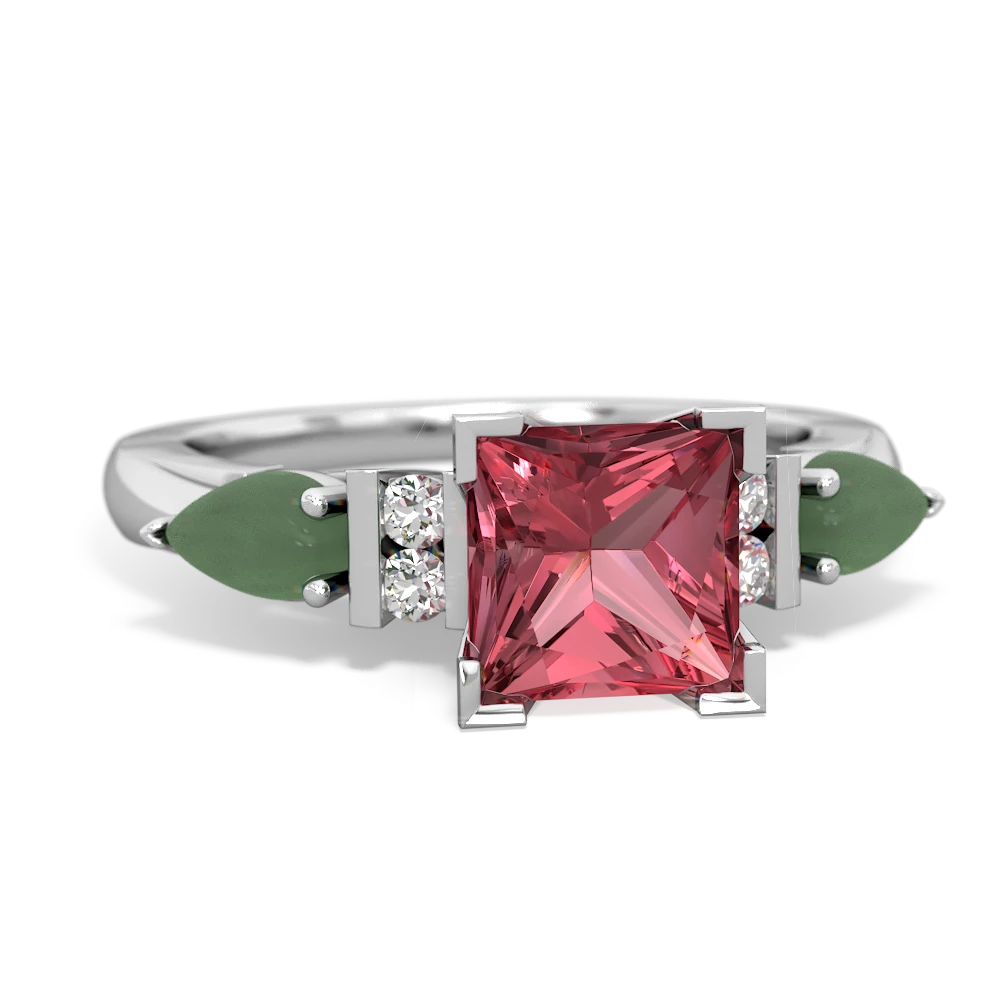 Pink Tourmaline 6Mm Princess Eternal Embrace Engagement 14K White Gold ring C2002