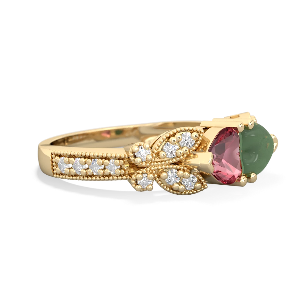 Pink Tourmaline Diamond Butterflies 14K Yellow Gold ring R5601