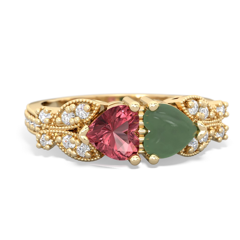 Pink Tourmaline Diamond Butterflies 14K Yellow Gold ring R5601