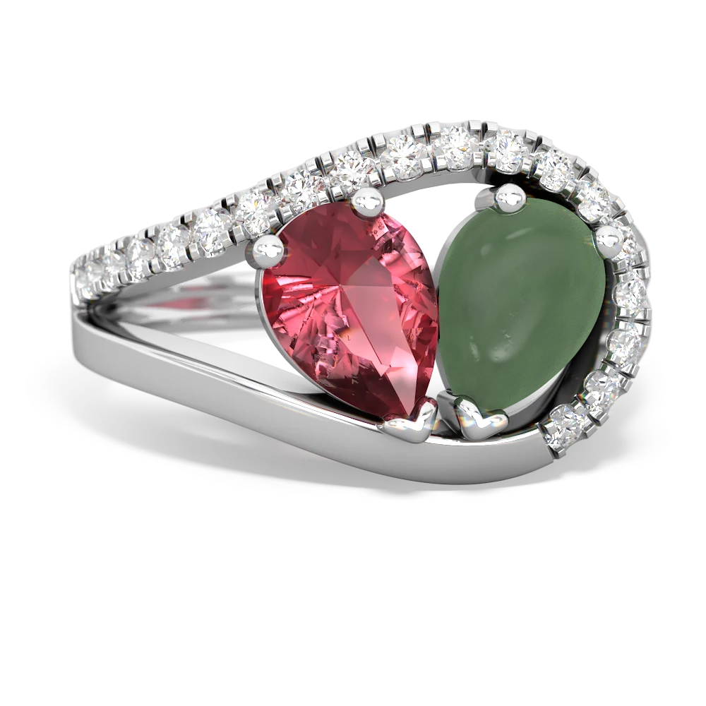 Pink Tourmaline Nestled Heart Keepsake 14K White Gold ring R5650