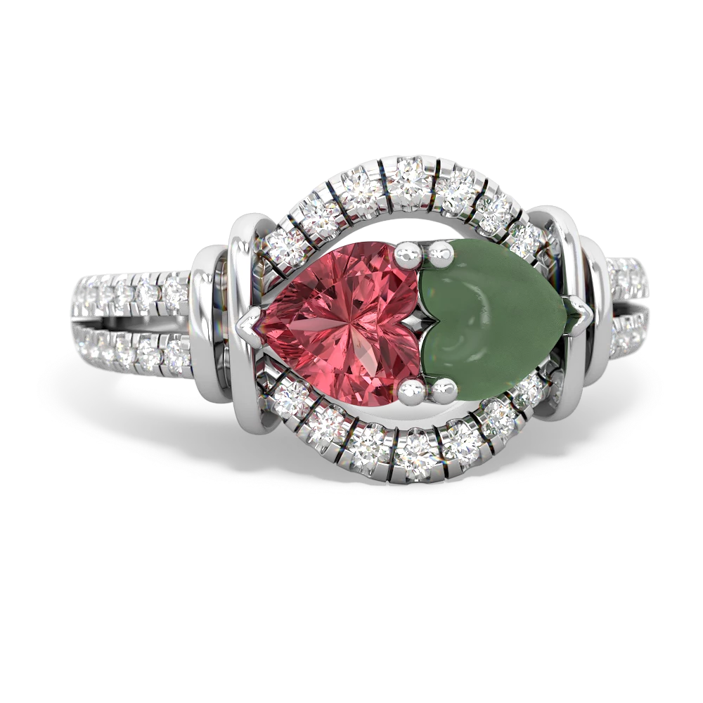 Pink Tourmaline Art-Deco Keepsake 14K White Gold ring R5630