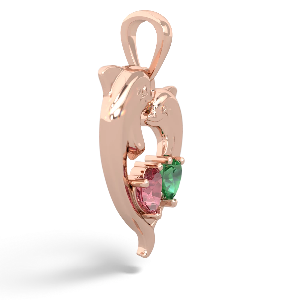 Pink Tourmaline Dolphin Heart 14K Rose Gold pendant P5820