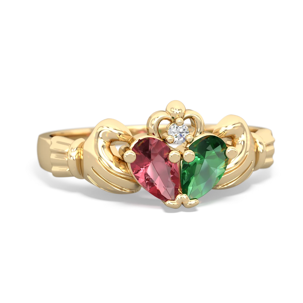 Pink Tourmaline 'Our Heart' Claddagh 14K Yellow Gold ring R2388