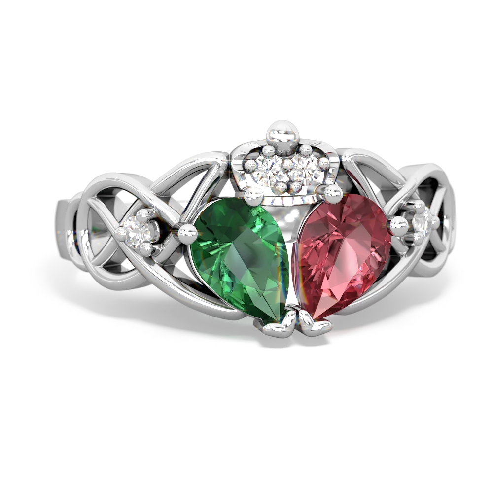 Pink Tourmaline 'One Heart' Celtic Knot Claddagh 14K White Gold ring R5322