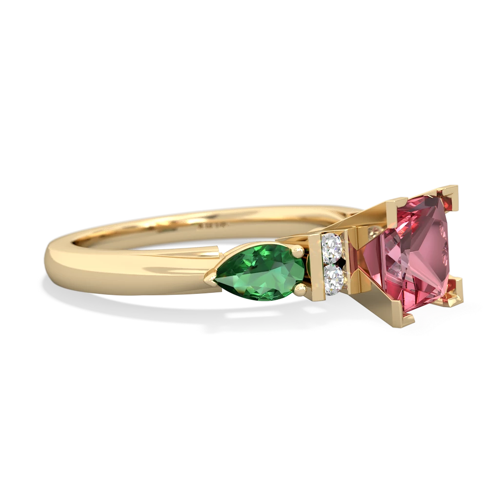 Pink Tourmaline 6Mm Princess Eternal Embrace Engagement 14K Yellow Gold ring C2002