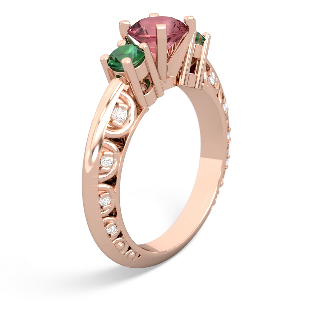 Pink Tourmaline Art Deco Eternal Embrace Engagement 14K Rose Gold ring C2003