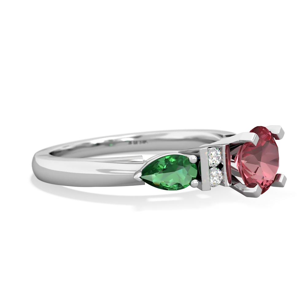 Pink Tourmaline 6Mm Round Eternal Embrace Engagement 14K White Gold ring R2005