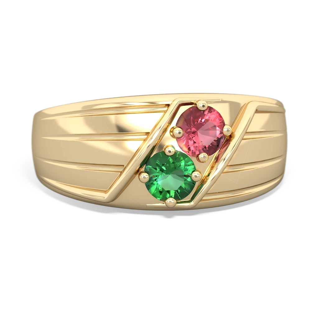 Pink Tourmaline Men's Streamline 14K Yellow Gold ring R0460