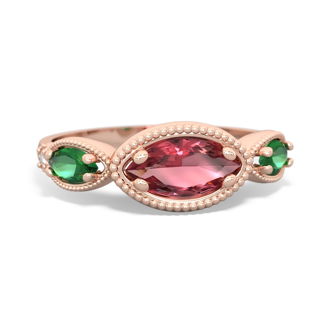 Pink Tourmaline Milgrain Marquise 14K Rose Gold ring R5700