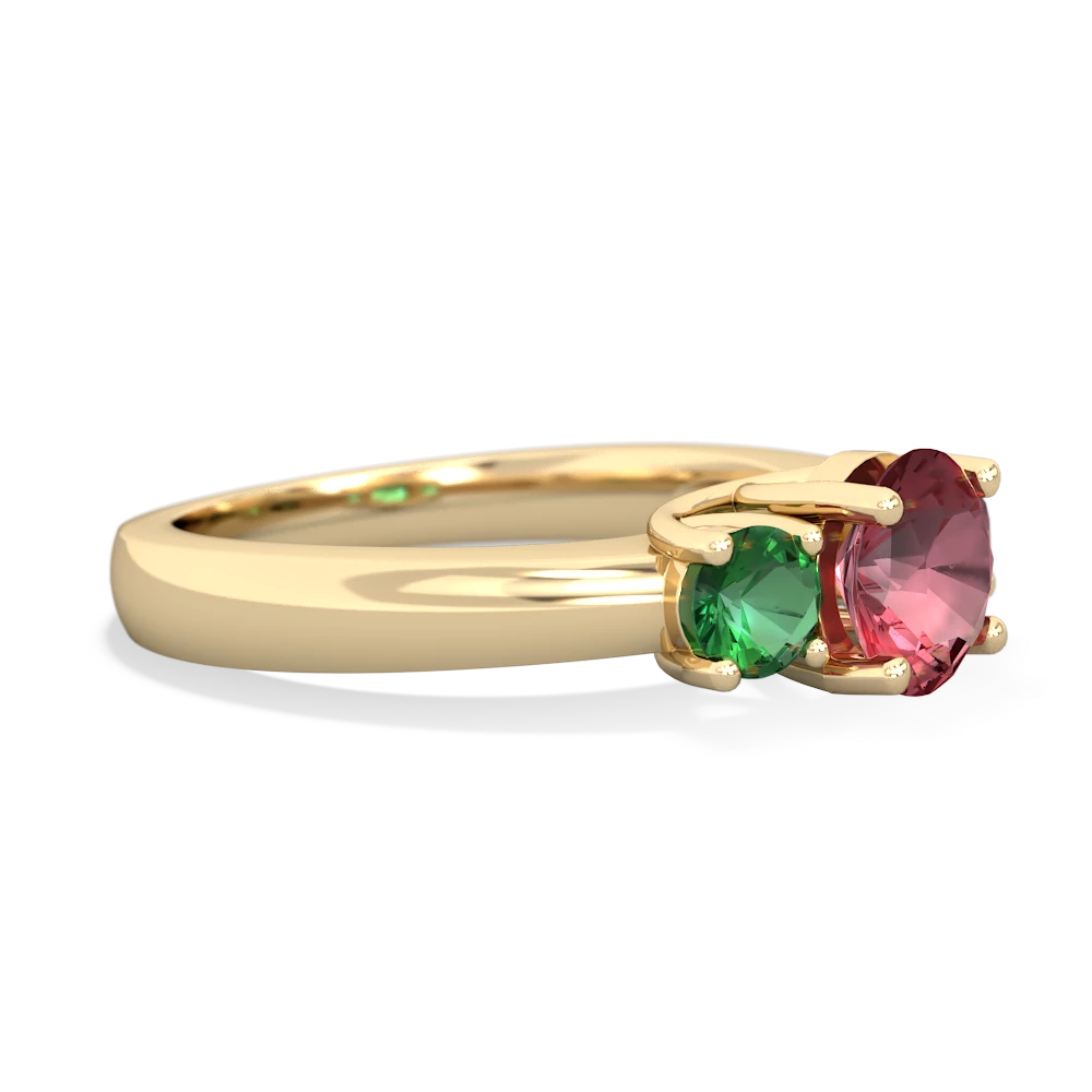 Pink Tourmaline Three Stone Round Trellis 14K Yellow Gold ring R4018