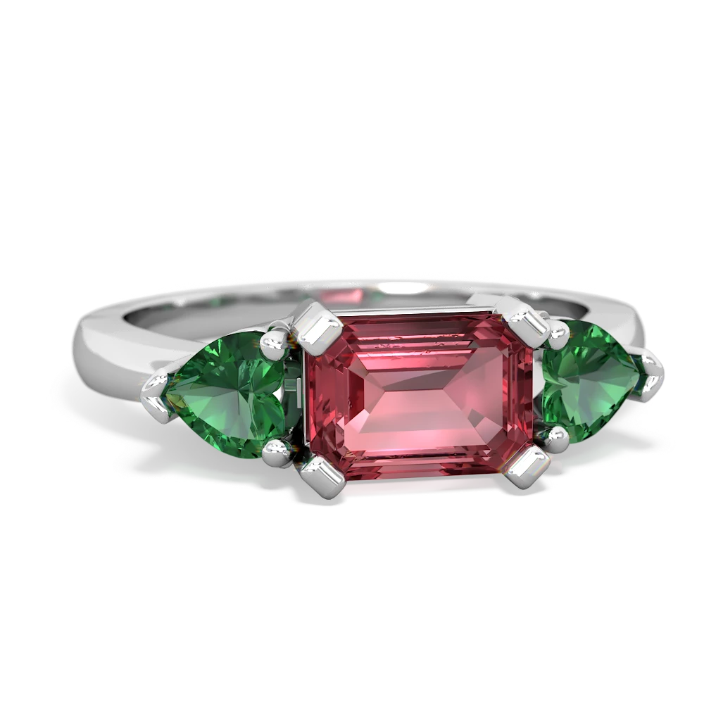 Pink Tourmaline Three Stone 14K White Gold ring R5235