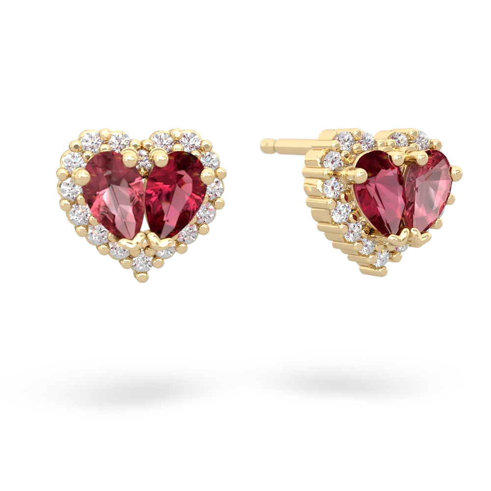 Pink Tourmaline Halo 14K Yellow Gold earrings E7008