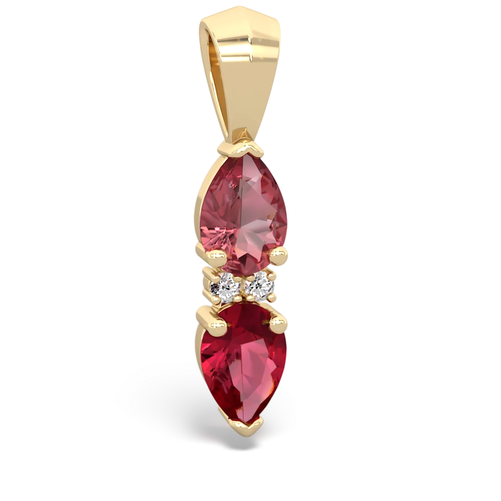 Pink Tourmaline Bowtie Drop 14K Yellow Gold pendant P0865