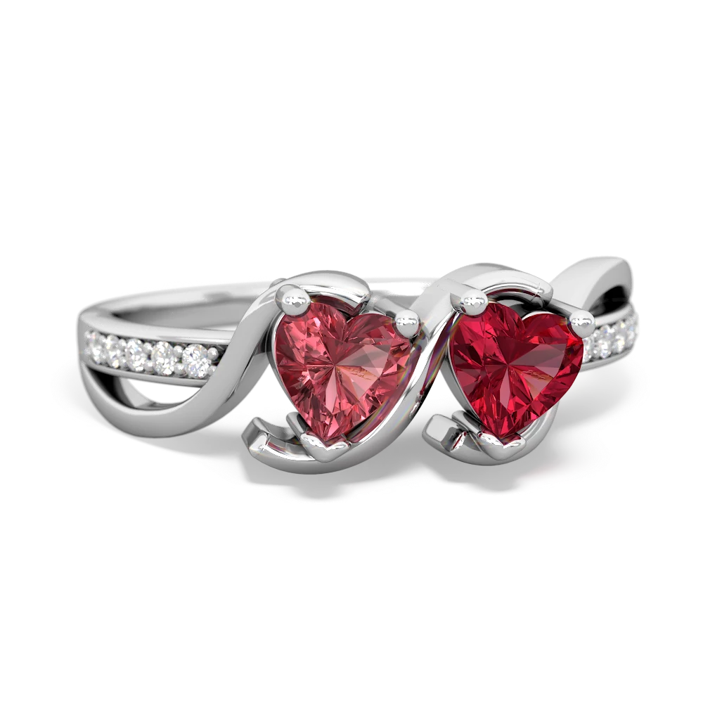 Pink Tourmaline Side By Side 14K White Gold ring R3090