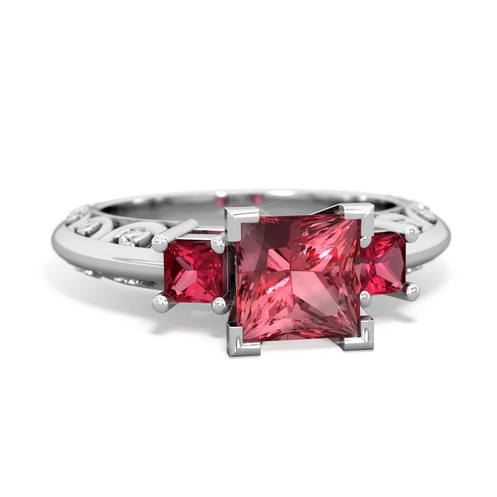 Pink Tourmaline Eternal Embrace Engagement 14K White Gold ring C2001