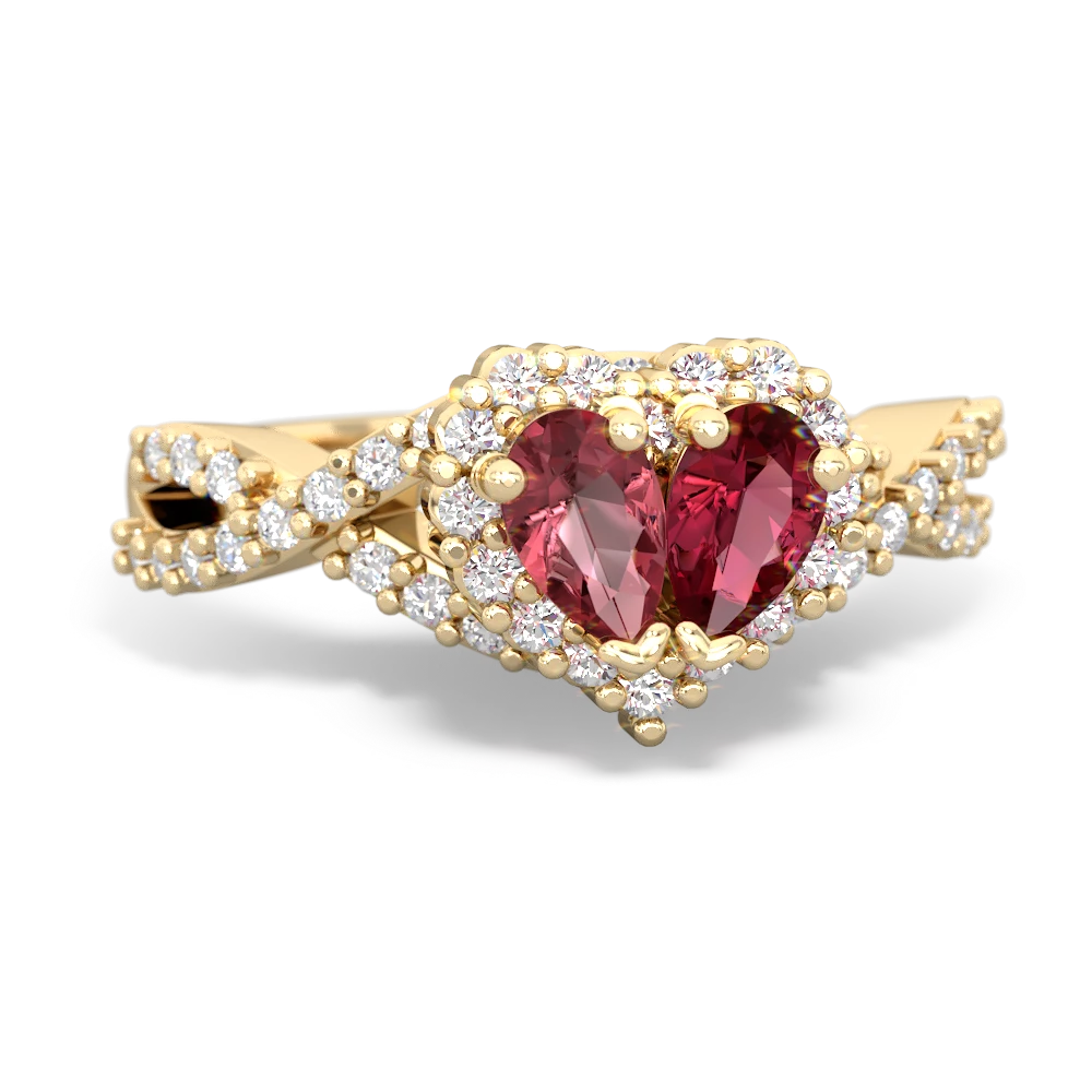 Pink Tourmaline Diamond Twist 'One Heart' 14K Yellow Gold ring R2640HRT