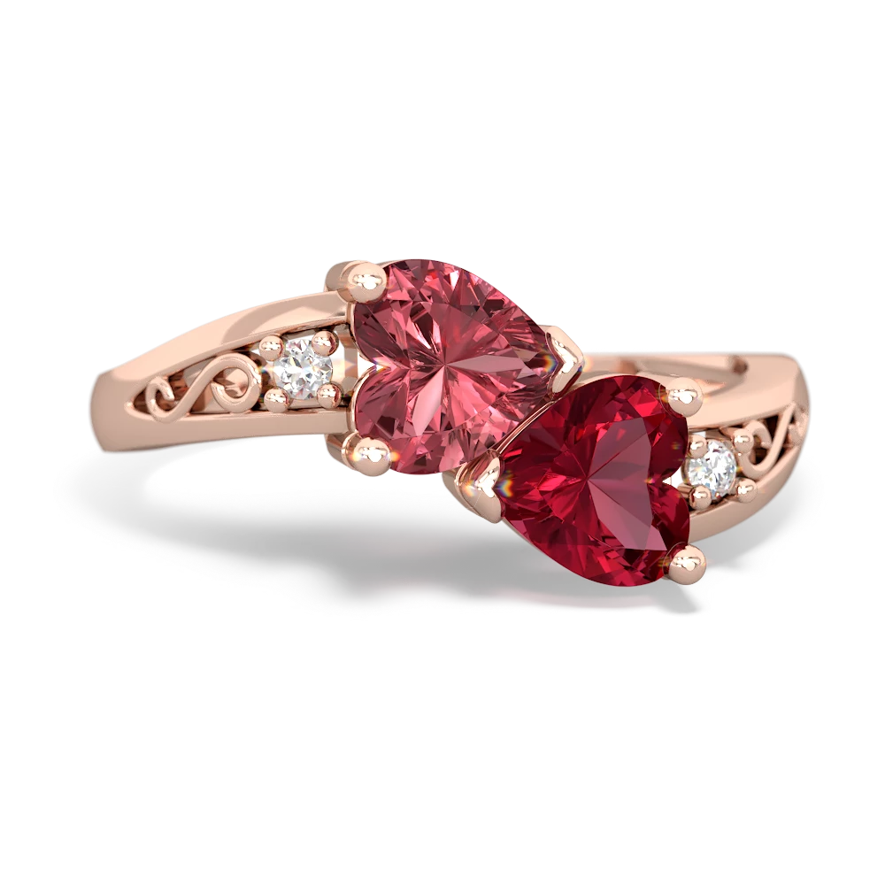 Pink Tourmaline Snuggling Hearts 14K Rose Gold ring R2178