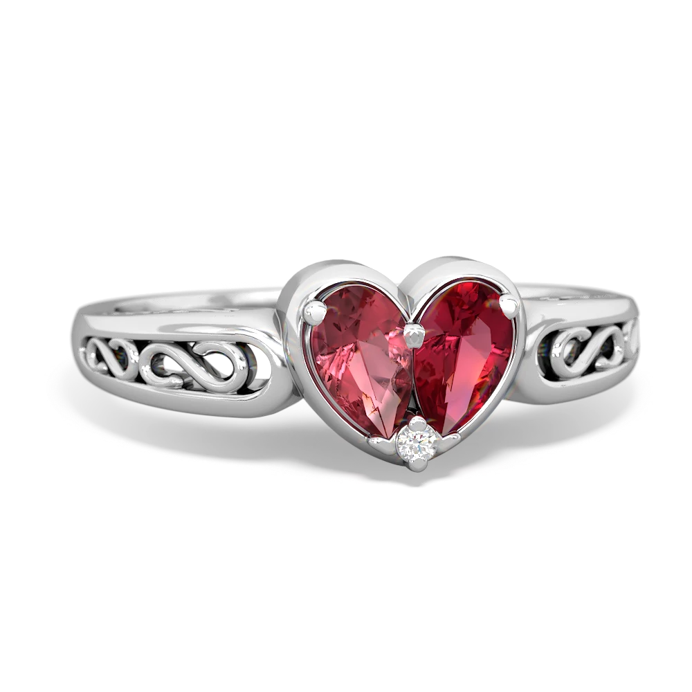 Pink Tourmaline Filligree 'One Heart' 14K White Gold ring R5070