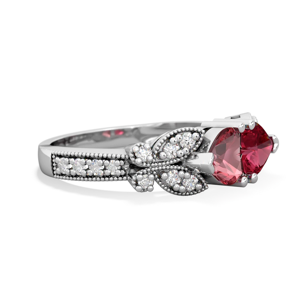 Pink Tourmaline Diamond Butterflies 14K White Gold ring R5601