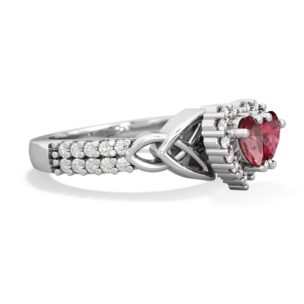 Pink Tourmaline Celtic Knot Two Hearts As One 14K White Gold ring R2644HRT